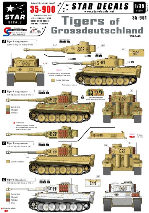 Star Decals 1/35 Tigers of Grossdeutschland 1943-45 decals 35900 x Star Decals 1/35 Tigers of Grossdeutschland 1943-45 decals 35900 x